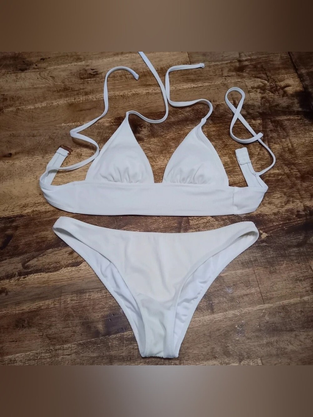 Shade & Shore White Ribbed Triangle Bikini Set